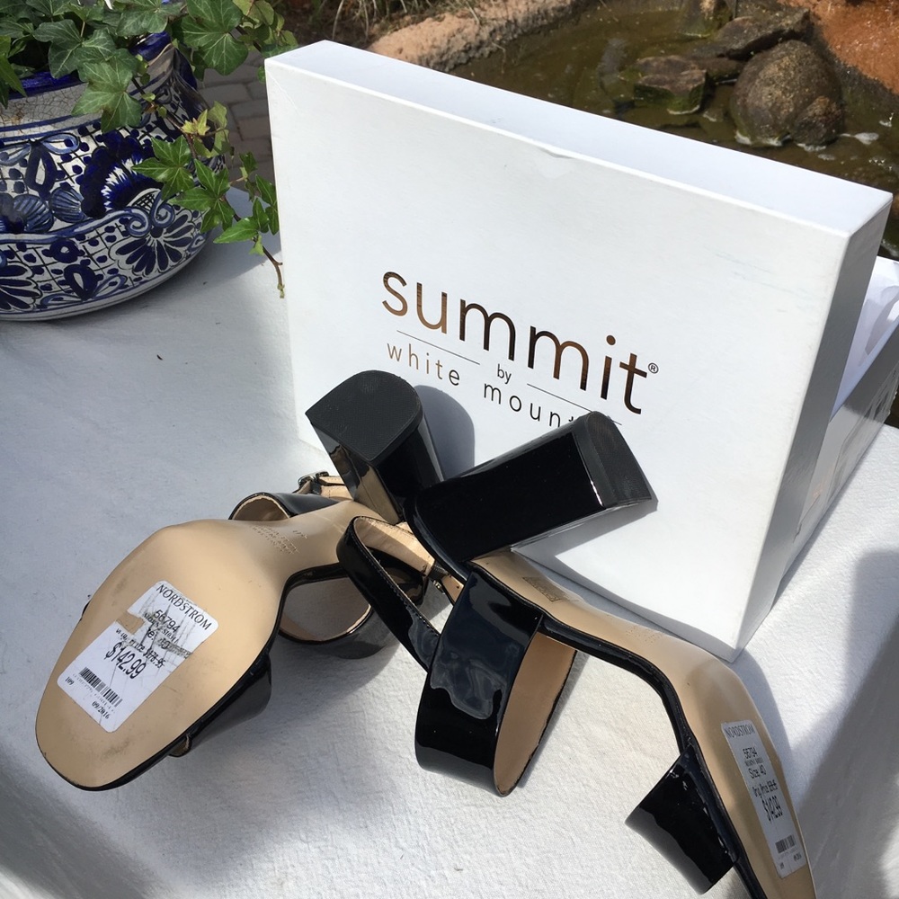 Brand new Black p. leather sandals.